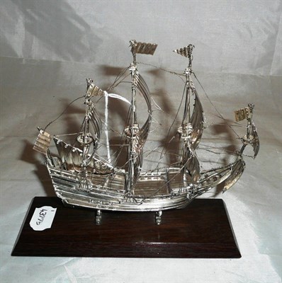 Lot 283 - Silver 925 mounted model galleon on wood plinth (in original Ogden's box)