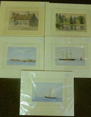 Lot 304 - Unframed watercolours 'Boats, Landscapes and country houses (5) *Provenance - Family of Bagshawe