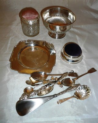 Lot 325 - Quantity of small silver including sugar bowls, small square dish and four spoons, six coffee...