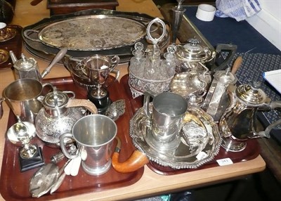 Lot 343 - Four piece plated Walker & Hall tea set, two plated coffee pots and a quantity of plate