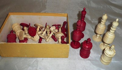 Lot 372 - A natural and stained bone Barleycorn chess set