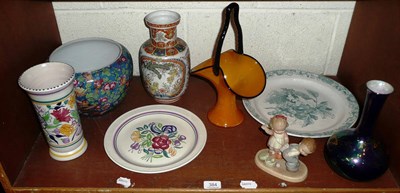 Lot 384 - A Crown Devon fieldings lustre vase, a Poole Pottery vase and plate and a Lucie Attwell figure etc