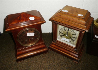 Lot 406 - A mahogany cased chiming mantel clock and a chiming mantel clock signed 'Terry, Manchester'