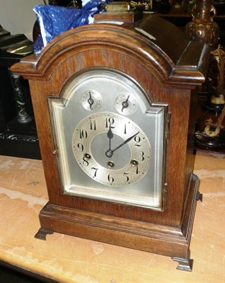 Lot 413 - Oak three train bracket clock