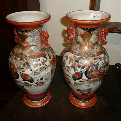 Lot 425 - A pair of Japanese Kutani porcelain large vases