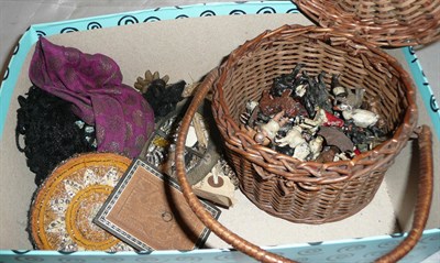 Lot 445 - Small basket of assorted painted lead musicians, animals and assorted costume jewellery and...