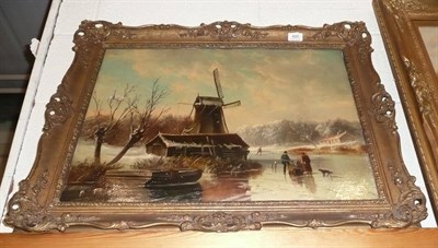 Lot 495 - Oil, winter riverscape with skaters, signed Dodson 1882 (a.f.)