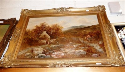 Lot 496 - Oil painting by Alfred Green, a Welsh landscape with figures