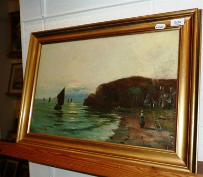 Lot 504 - J Docherty, oil coastal scene herring boats