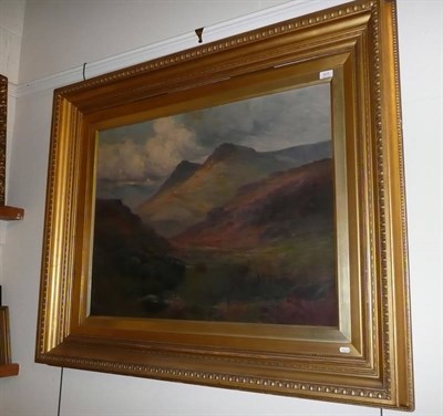 Lot 511 - Attributed to F T Carter; valley scene, large oil on canvas in heavy gilt frame