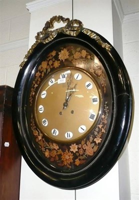 Lot 533 - A Continental two train wall clock with floral marquetry dial