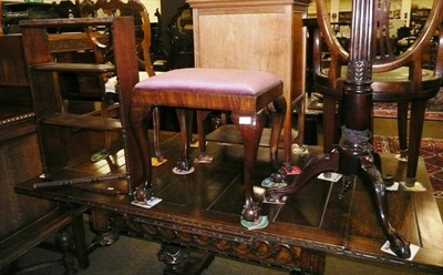 Lot 546 - A piano seat with ball and claw feet, a mahogany standard lamp and a set of wall shelves