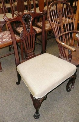 Lot 608 - 18th century carved mahogany chair with upholstered seat