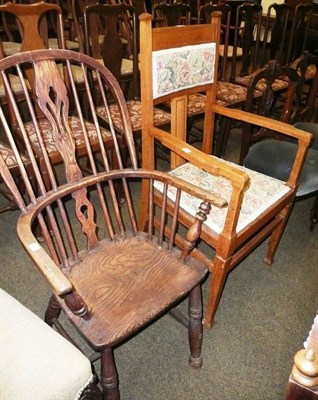 Lot 609 - An Arts & Crafts inlaid oak armchair and a Windsor chair (2)