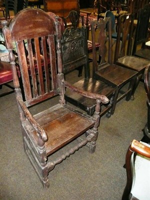 Lot 624 - Five 18th century oak chairs