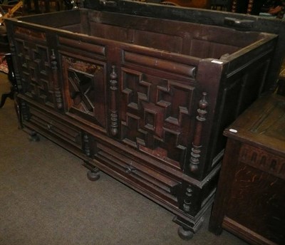 Lot 641 - A large late 17th century style oak coffer with geometric panels