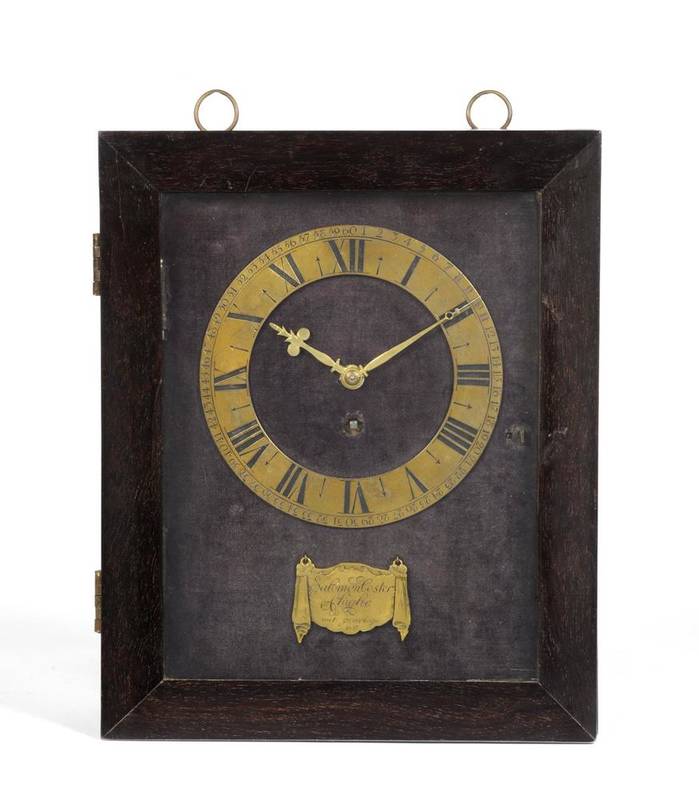 Lot 1002 - A 17th Century Style Wall Clock, plain rectangular form case, 5-1/4-inch Roman numeral chapter...