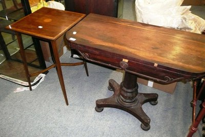 Lot 716 - A William IV rosewood fold-over card table and an Edwardian inlaid mahogany occasional table (2)