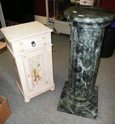 Lot 724 - A pedestal with marble-painted finish and a French-style painted bedside cabinet (2)