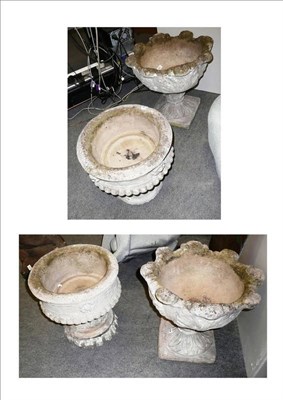 Lot 826 - Two pairs of composition garden urns on bases