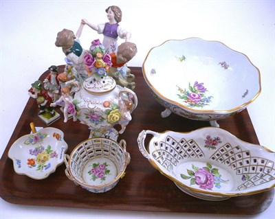 Lot 3 - Dresden bowls, figures and vase and cover