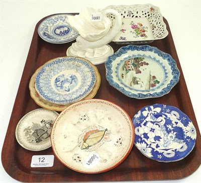 Lot 12 - Chinese plate, 19th century blue and white miniature plates etc