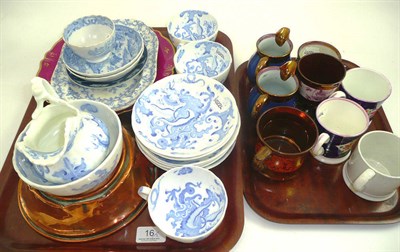 Lot 16 - Worcester part tea set, copper lustre cups, decorative ceramics (on two trays)