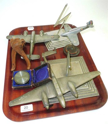 Lot 20 - Three aeroplane models, dog nutcracker and cased sextant