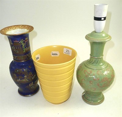 Lot 23 - Wedgwood Keith Murray vase, a Carlton ware vase and a 1930's lamp (3)
