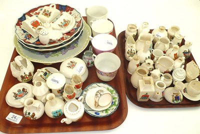 Lot 24 - Crested china, Japanese Imari plates etc (on two trays)