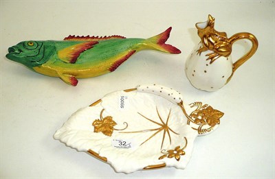 Lot 32 - Three Minton Archive inspired wares 'Cucumber Tray', 'Frog Jug' and 'Fish' plaque (all boxed)