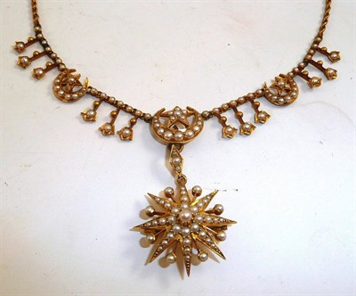 Lot 51 - An early 20th century seed pearl necklace with detachable star pendant (optional use as a brooch)