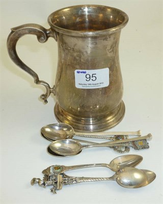 Lot 95 - A silver tankard, two silver spoons and souvenir spoons