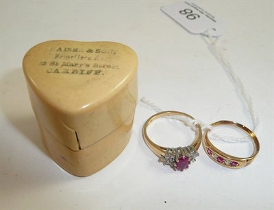 Lot 98 - Gold ruby set ring and another ring, in ring box