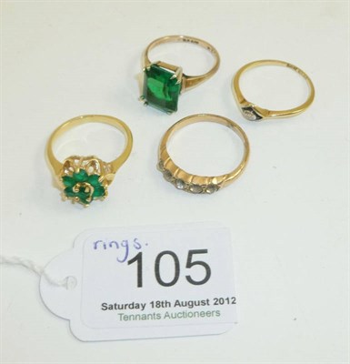 Lot 105 - One diamond ring and three dress rings (some a.f.)