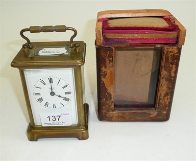 Lot 137 - A brass carriage timepiece, cased