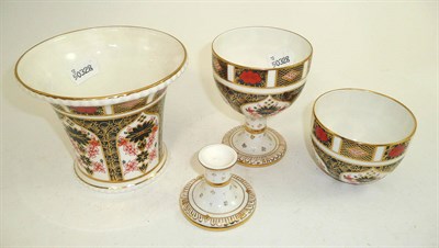 Lot 165 - Royal Crown Derby 1128 vase and a pair of Royal Crown Derby 1128 goblets (3) (one goblet with...
