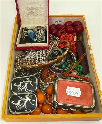 Lot 203 - Box of costume jewellery and silver brooches