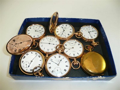 Lot 220 - Three full hunter and five open faced plated pocket watches