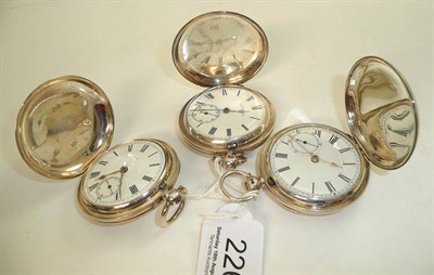 Lot 226 - Three silver full hunter cased pocket watches, one signed J W Benson