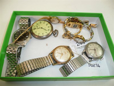 Lot 244 - A steel Omega wristwatch, Tissot wristwatch, three lady's wristwatches, gent's watch and...