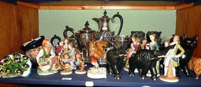Lot 267 - A shelf of decorative ceramics and plated ware including Royal Doulton large character jug...