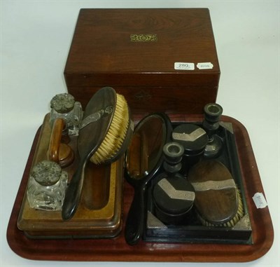 Lot 280 - A Victorian rosewood writing slope, a Victorian walnut inkstand with two inkwells and a ten...