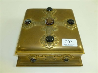 Lot 297 - A gilt brass sewing casket set with sardonyx