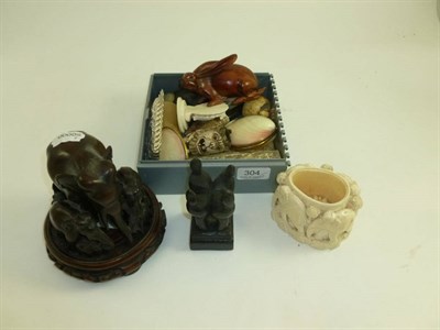 Lot 304 - Bone and hardwood elephants etc