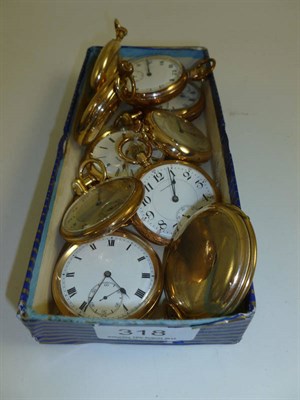 Lot 318 - Three full hunter and seven open faced plated pocket watches