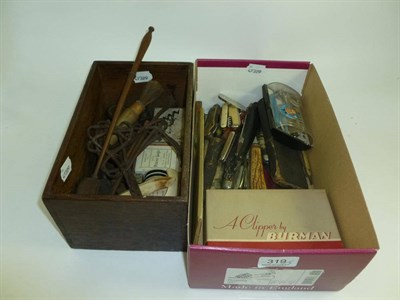 Lot 319 - A leather muzzle, razors, penknives and other collectables