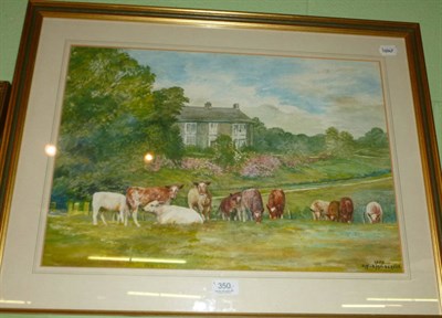 Lot 350 - Dorothy Margaret and Elizabeth Mary Alderson, cattle in front of a house, and sheep and horses...