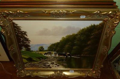 Lot 353 - Oil painting of cattle by A M Alderson together with three prints signed D M Alderson (4)