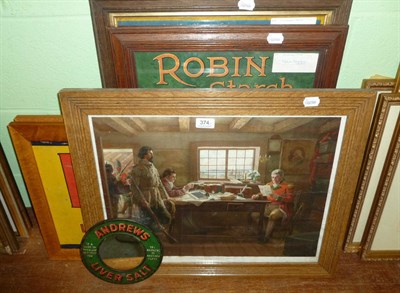 Lot 374 - Four framed advertising pictures, an advertising mirror and a colour print (6)